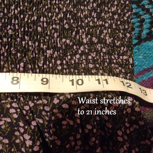 Shein Black Floral Puff Sleeve Smocked Dress L Cottagecore Coquette Feminine - Picture 8 of 10
